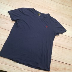 Polo Ralph Lauren Shirt Mens Medium Navy Blue Red Pony Logo V-Neck Preppy Adult
