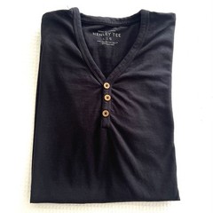 Cotton On Garments Henley Tee T Shirt Mens L Black V‑Neck Buttons Front Soft