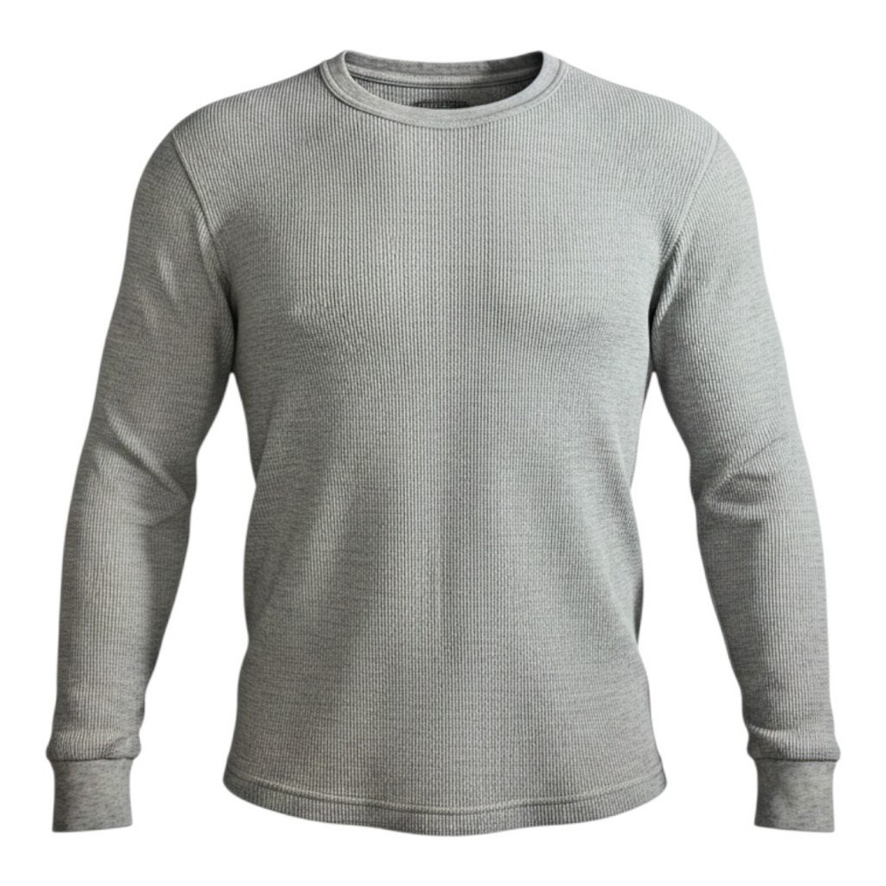 Jachs Mens Thermal Shirt Gray Waffle Knit Long Sleeve Size L Casual Layering