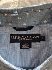 Polo Assasin Mens Sz L. Blue Tiny Palm Trees & Anchors Button Down Soft Cotton