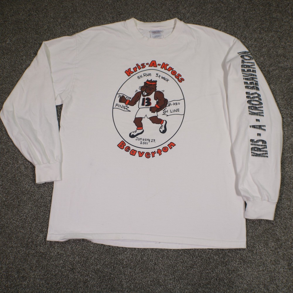 Vintage Kris A Kross Beaverton OR T-Shirt Large White 01- 27-2001 8K Run 3K Walk