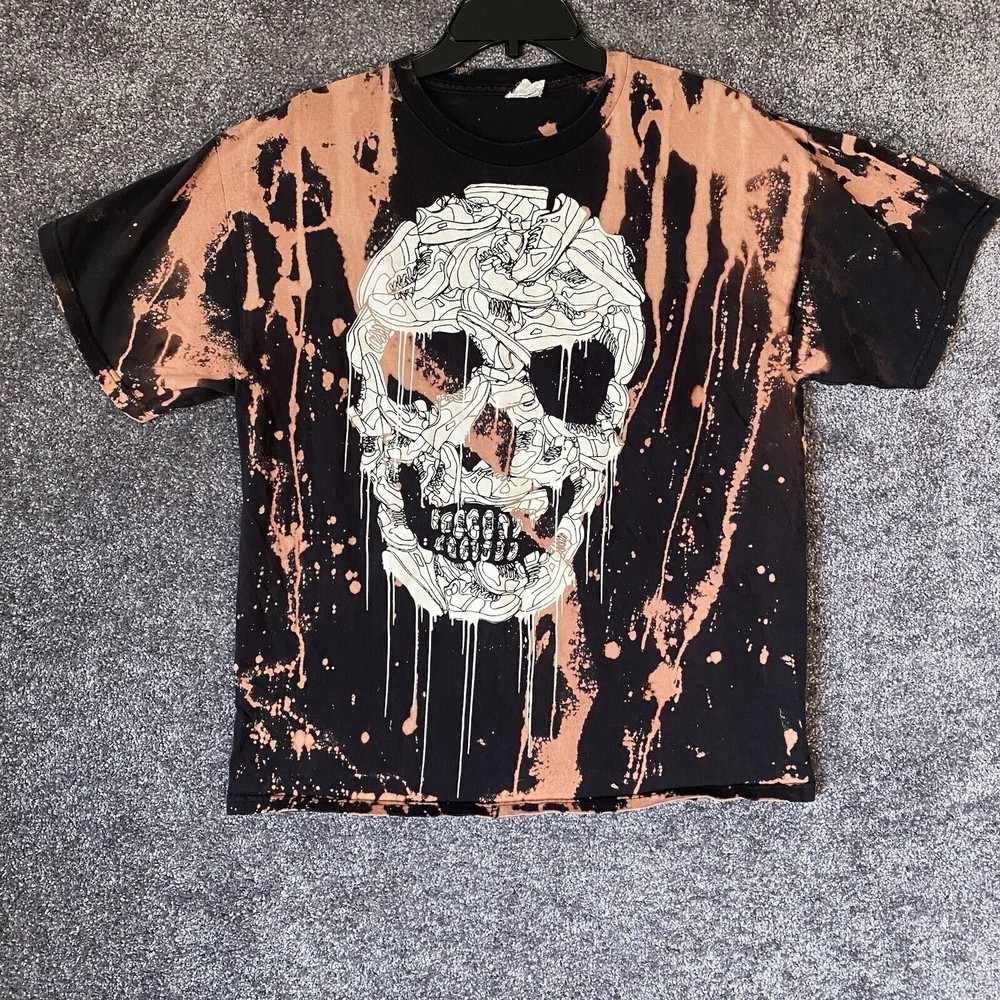 Vintage T-Shirt Skeleton Mens Medium Skull Sneakerhead Bleached Tie-Dye Grunge