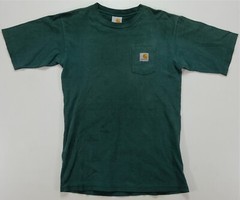 Rare VTG CARHARTT Spell Out Patch Pocket T Shirt 90s 2000s Rodeo Cowboy Green