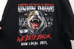Y2K Mens 2XL Faded USW Local 207L United Steelworkers Union Dawg T-Shirt Black