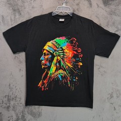 Indian Chief Shirt Adult Extra Large Black Graphic Pop Art Screen Print Mens