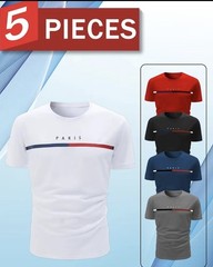 5 Pack Men’s Graphic T-Shirts Crew Neck Short Sleeve Casual Polyester Tees S-3XL