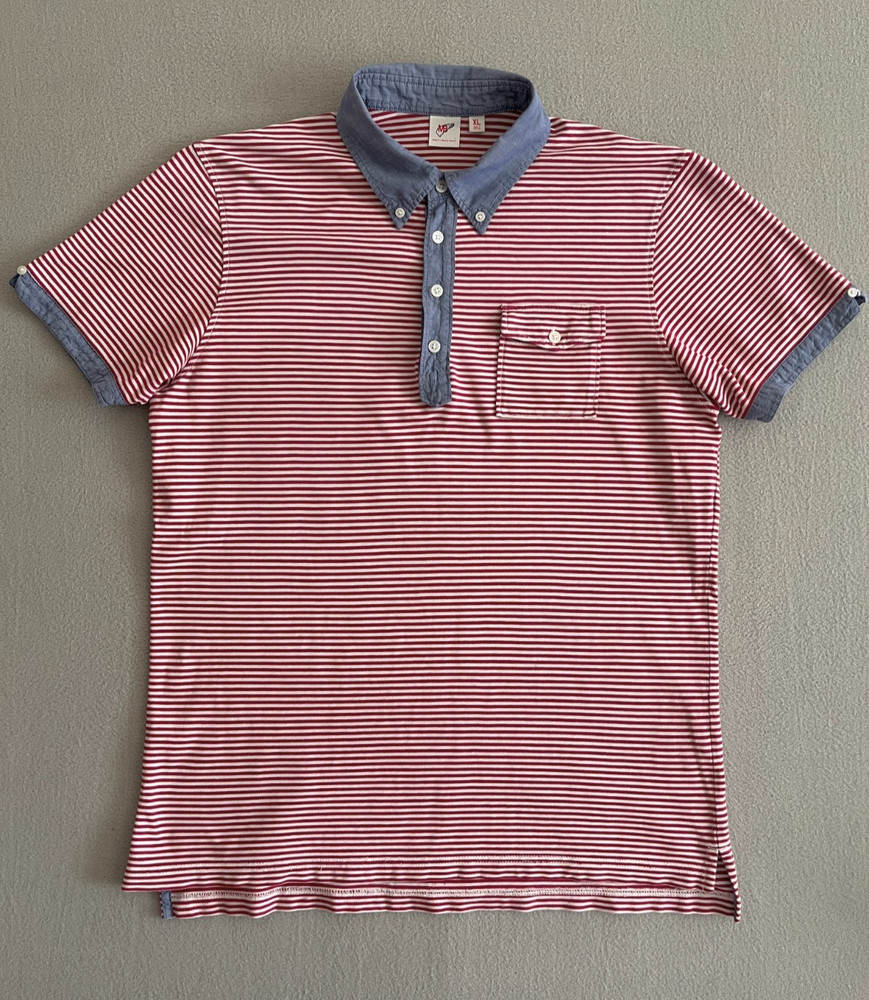 Uniqlo x Michael Bastian Polo Shirt Mens XL Red Striped Chambray Button Down