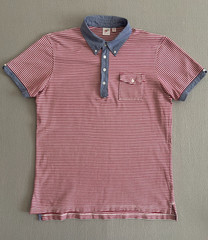 Uniqlo x Michael Bastian Polo Shirt Mens XL Red Striped Chambray Button Down