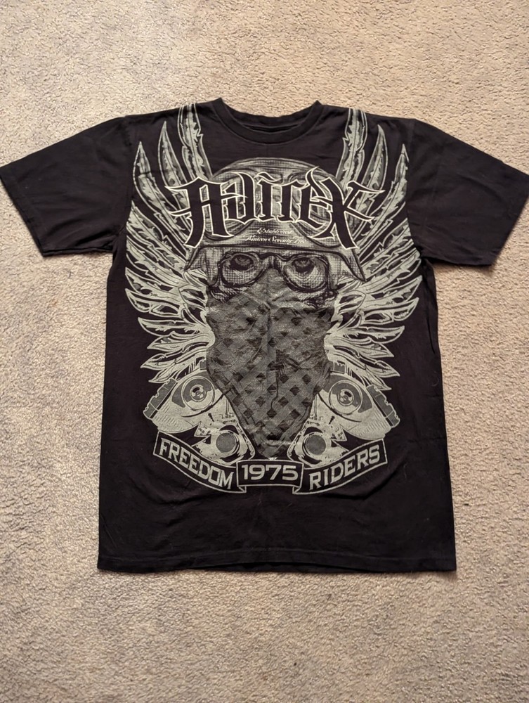 Vintage YTK Bikercore Men’s LGE Black Avirex Freedom Riders 1975 Graphic Tshirt