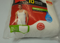 Men’s Hanes 10 Tagless Tanks T-Shirt – White Longer Length