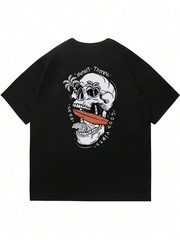 Men’s Summer Casual Letter & Skeleton Print Round Neck Short Sleeve T-Shirt