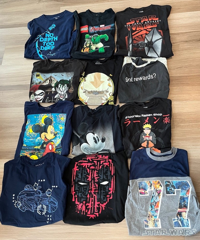 Lot Of 12 Amine Video Game Disney T Shirts Multi Size And Color Mickey Star Wars