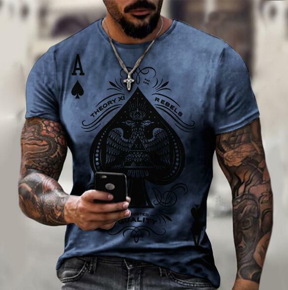 Theory Rebel Streetwear Poker Print Graphic Short Sleeve Blue T Shirt
