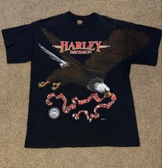 VTG 1996 Harley Davidson Shirt Men’s XL Black AOP Eagle All Over Print Tee USA