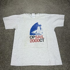 Vintage USTA OPSAIL 2000CT Shirt Mens Medium Gray Tall Ship Sailing Graphic Tee