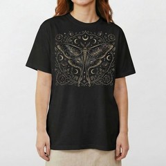 Luna Moth Galaxy Roses T-Shirt Gothic Witchy Celestial Boho Night Sky Gift Tee