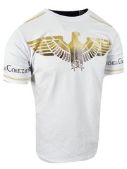 Mens T-Shirt Black Designer Italian Shiny Blue Eagle Bucheli Slim Fit Crew Neck