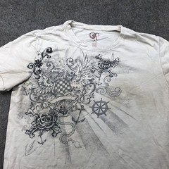 OP Shirt Mens Medium White Nautical Tattoo Graphic Grunge Eagle Rose Anchor Art