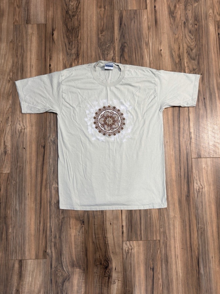 Vintage 90s Flowers Floral Circular Tapestry Bohemian Design Beige Shirt 2XL