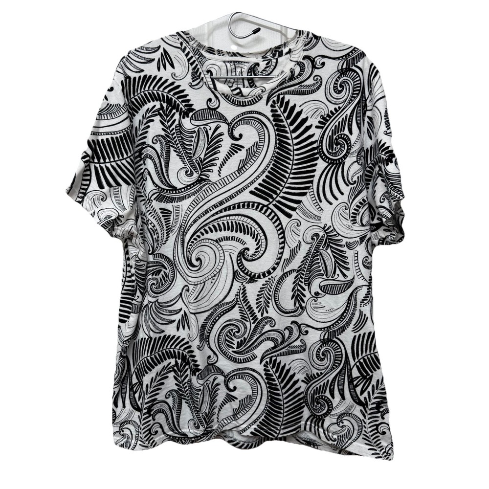BLACK WHITE PAISLEY BANDANA SHORT SLEEVE T-SHIRT, SIZE XL, CHEST 47, LENGTH 28