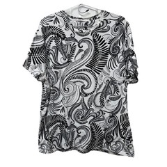 BLACK WHITE PAISLEY BANDANA SHORT SLEEVE T-SHIRT, SIZE XL, CHEST 47, LENGTH 28