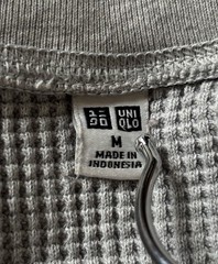UNIQLO Mens Medium Waffle Knit Thermal Top Grey 3/4 Length Short Sleeves