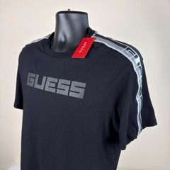 Guess Mens Alex SS Logo Tee Jet Black Tape T-Shirt T5BI70KBIV0 Medium NEW