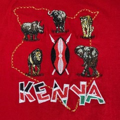 Airborne Kenya Africa 3XL Red Embroidered Elephant Lion Rhino Animal T-Shirt