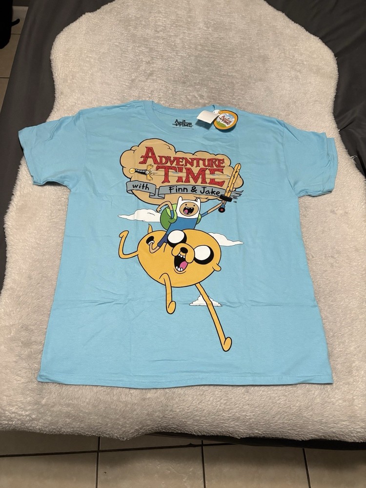Cartoon Network Adventure Time Finn & Jake Blue T Shirt Size Large NWT