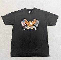 Vtg POW MIA Short Sleeve T-Shirt Men L 20inx28in Eagle Flames Military ©️2004