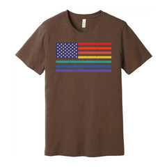 Unisex American Flag Tee With Rainbow Stripes Graphic Across Chest For Pride And