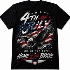 t-shirt for men 4th of July patriotic eagle flag graphic black crew neck