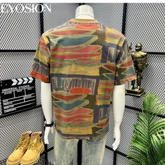 Men’s Abstract Graffiti T-Shirt Summer Casual Retro Short Sleeve Cotton Tee
