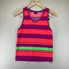 Vintage Sporty 80s 90s Tank Top Sport Stripes BRIGHT NEON Extra Small 32×22