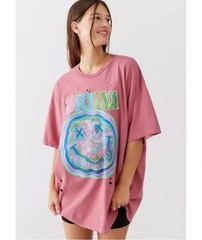 Nirvana Distressed T-Shirt Dress Pink New