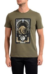 Roberto Cavalli Men’s Olive Green Graphic Print Crewneck T-Shirt US M IT 50