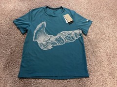 Nike Air Dri Fit Blue run running NY LA marathon skeleton bone swoosh t shirt M
