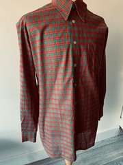 VINTAGE mens 70s ZURICH RED/GREEN CHECK PLAID COTTON LONG SLEEVED SHIRT 44″