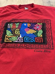 Vintage 90s Costa Rica Parrot Large Red Single Stitch Embroidered Tshirt