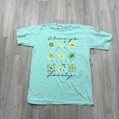 Vintage Flower Floral Always Lovely Shirt Size 2XL XXL Teal 90s USA Made Fleur