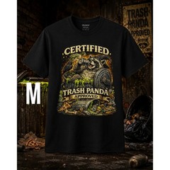 Certified Trash Panda Approved Raccoon Graphic T-Shirt Funny Adult Medium Black