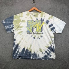 MTV Music Television Tie Dye Graphic T-Shirt Mens Large Green Blue White 2022