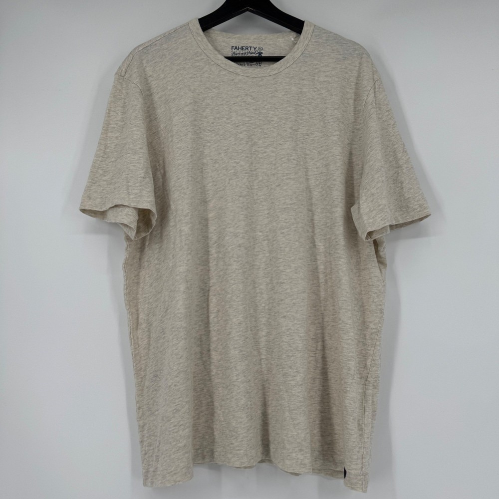 Faherty Sunwashed Organic Cotton T-Shirt Mens XL Oatmeal Heather Short Sleeve