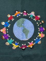 Vintage Guatemala Hand Embroidered Shirt Children Holding Hands World XL