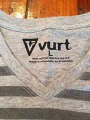 Vurt T-Shirt Brand Horizontal Stripes Soft Material Nice Feel Gray V Neck