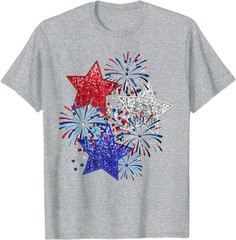 4th Of July Fireworks Stars Funny Cute Printed Design Unisex T-Shirt