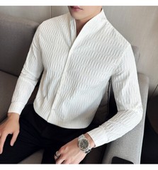 Retro Shirt Men’s Long-sleeved Spring Fashion Slim Business Casual T-shirts Tops