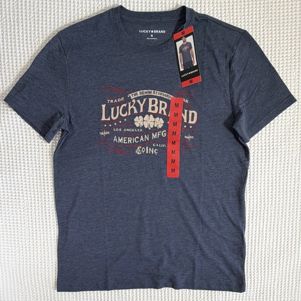 Lucky Brand Men’s Blue Graphic Print Crew Neck Short Sleeve Cotton Jersey M