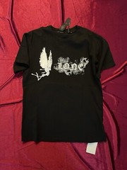 Black Round Neck V Lone T Shirt Angel Smoke White Print 100% Cotton Sz Small