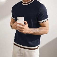Mens Knitted Top Casual Business Shirt Business Casual Machine Friendly Care